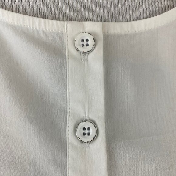 Splendid White Round Neck Button-Placket Ruffle-Sleeve Poplin Shirt Womens Large - Picture 7 of 11